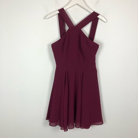 Lulus Chiffon Mini Skater Dress Burgundy Size Small Cocktail Fit & Flare - Picture 3 of 8